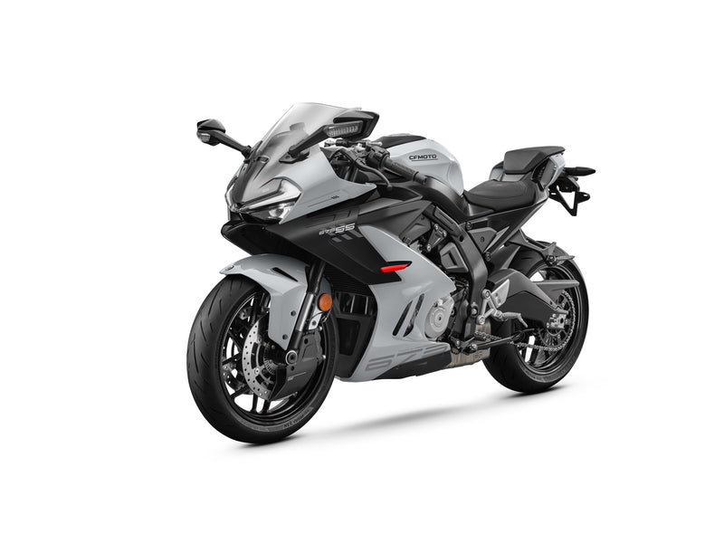 2027 CFMOTO 675SS in Aerolite Grey — left three-quarter view