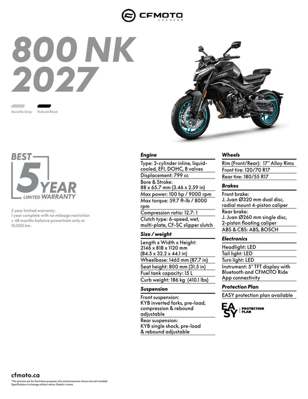 2027 CFMOTO 800NK specifications