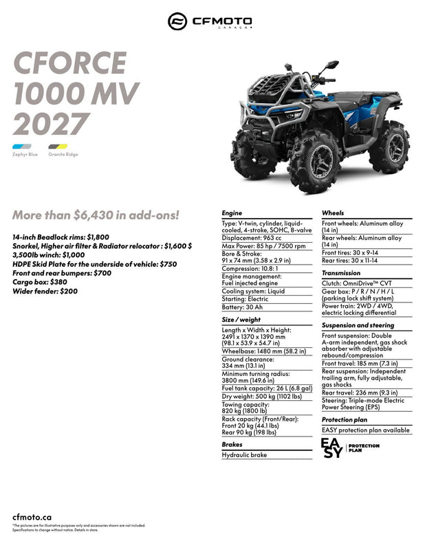2027 CFMOTO CFORCE 1000 MV specifications