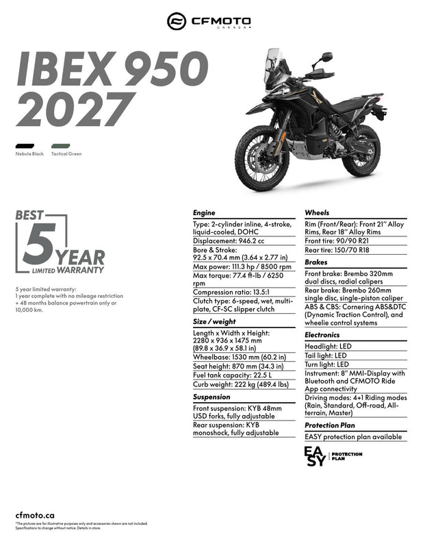 2027 CFMOTO IBEX 950 specifications