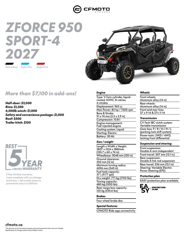 2027 CFMOTO ZFORCE 950 SPORT-4 specifications