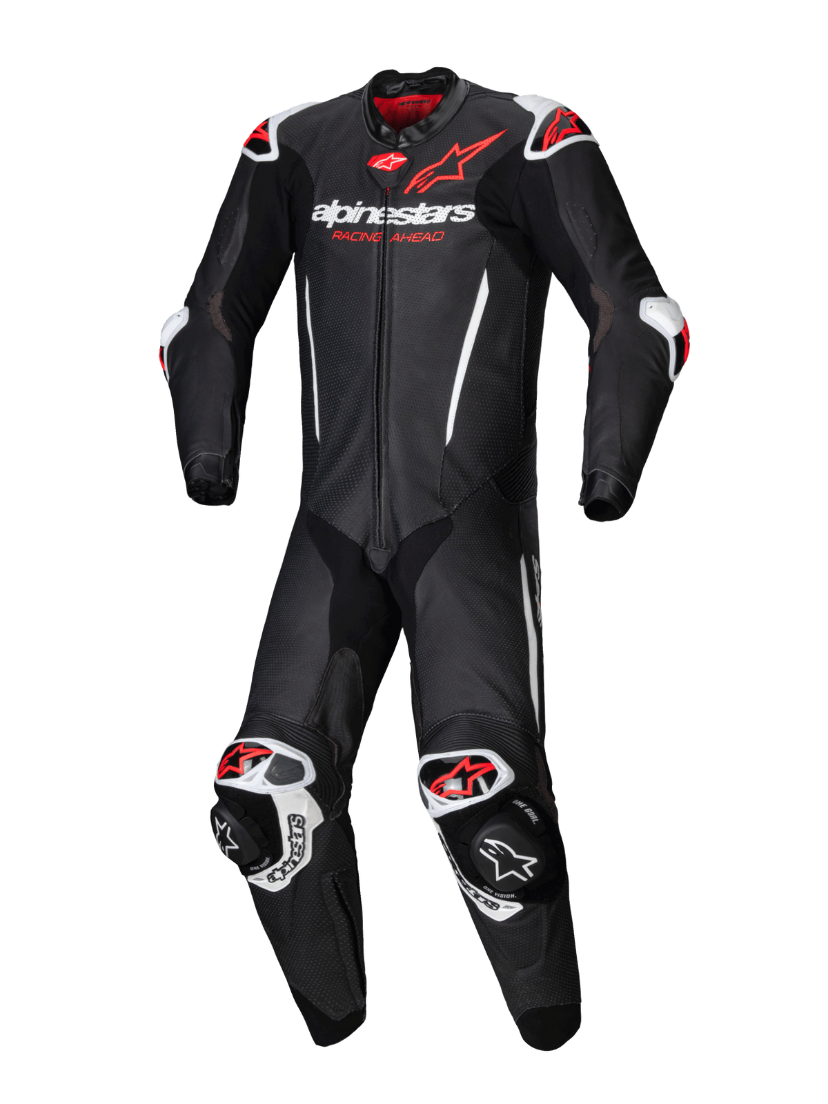 Alpinestars GP-R7 One-Piece Leather Suit – Black/White/Red Fluo