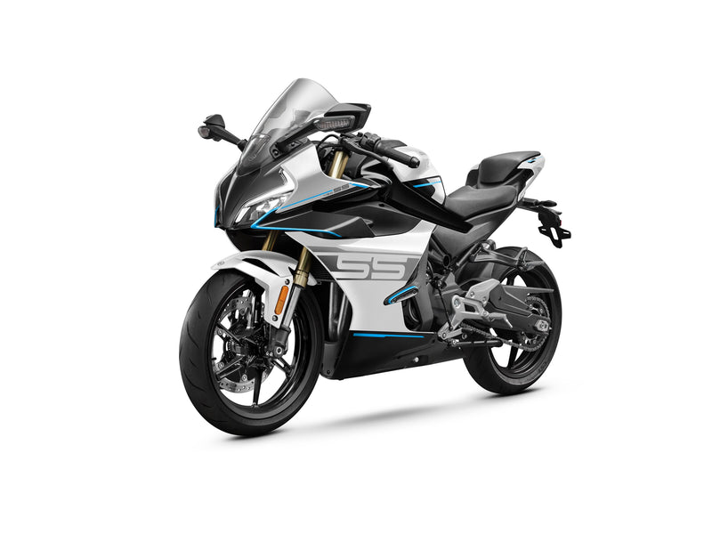 2027 CFMOTO 450SS in Nebula White — left three-quarter view