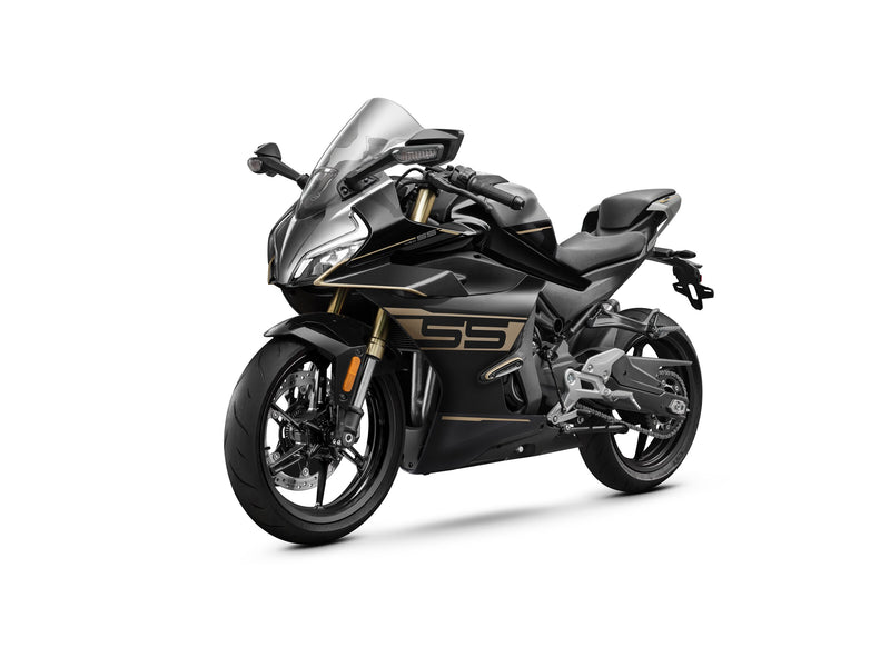 2027 CFMOTO 450SS in Nebula Black — left three-quarter view