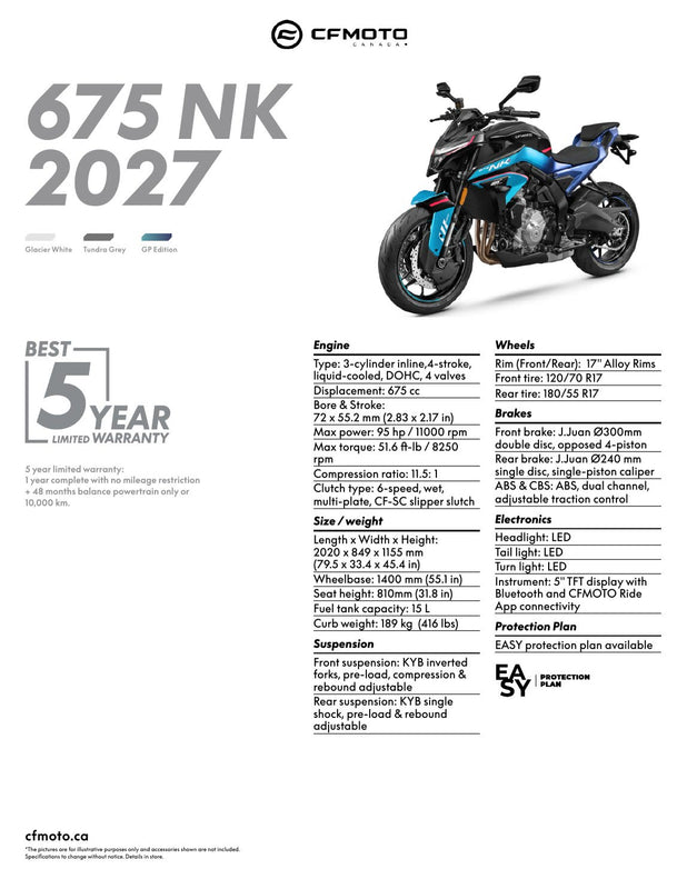2027 CFMOTO 675NK specifications