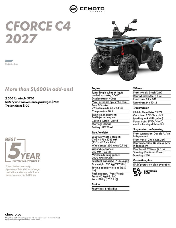 2027 CFMOTO CFORCE C4 specifications