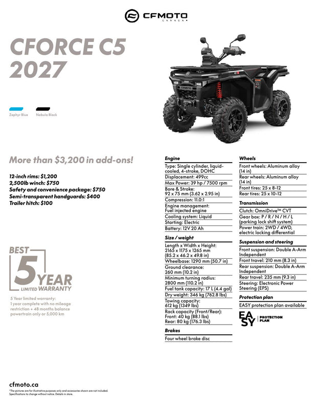 2027 CFMOTO CFORCE C5 specifications