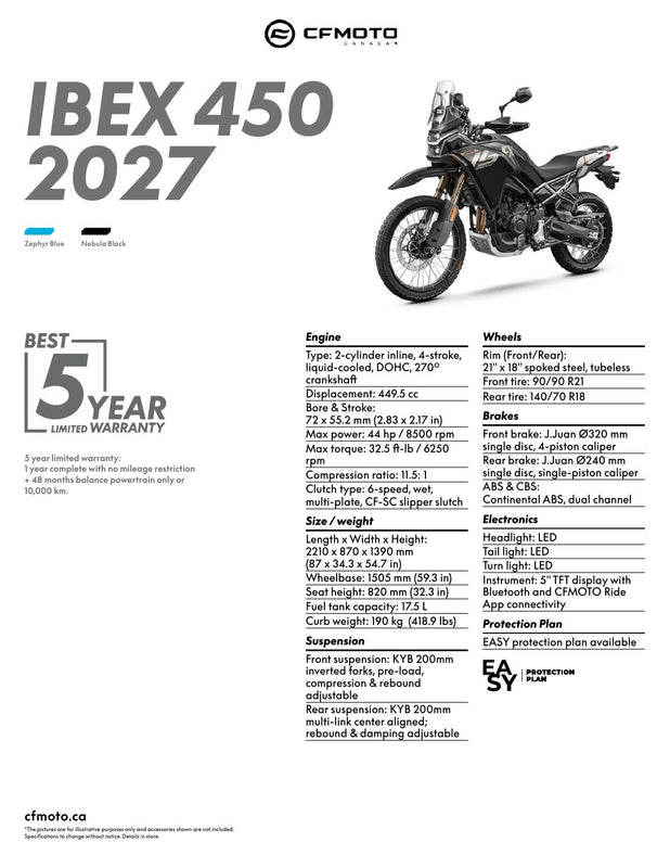 2027 CFMOTO IBEX 450 specifications