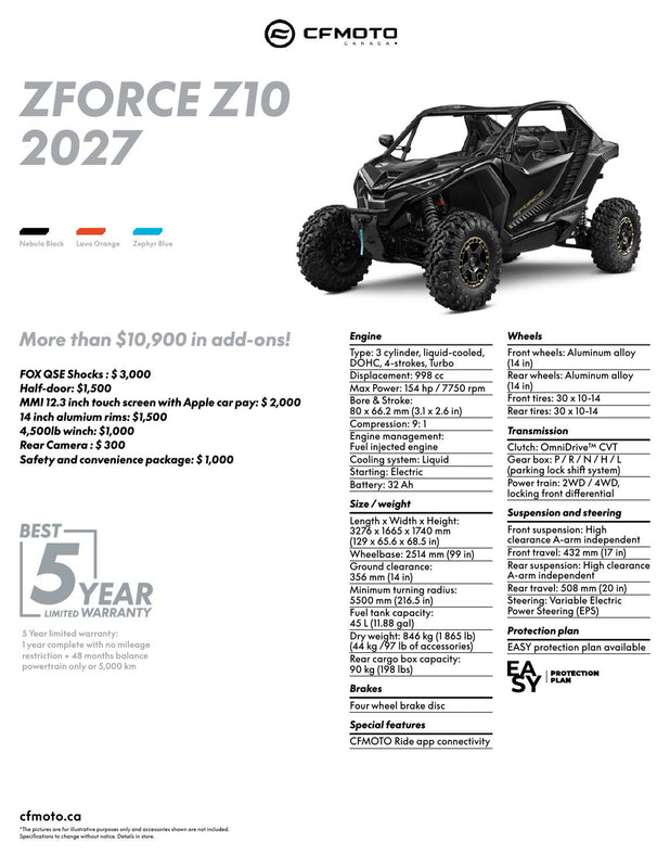 2027 CFMOTO ZFORCE Z10 specifications