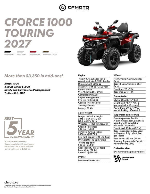 2027 CFMOTO CFORCE 1000 TOURING specifications