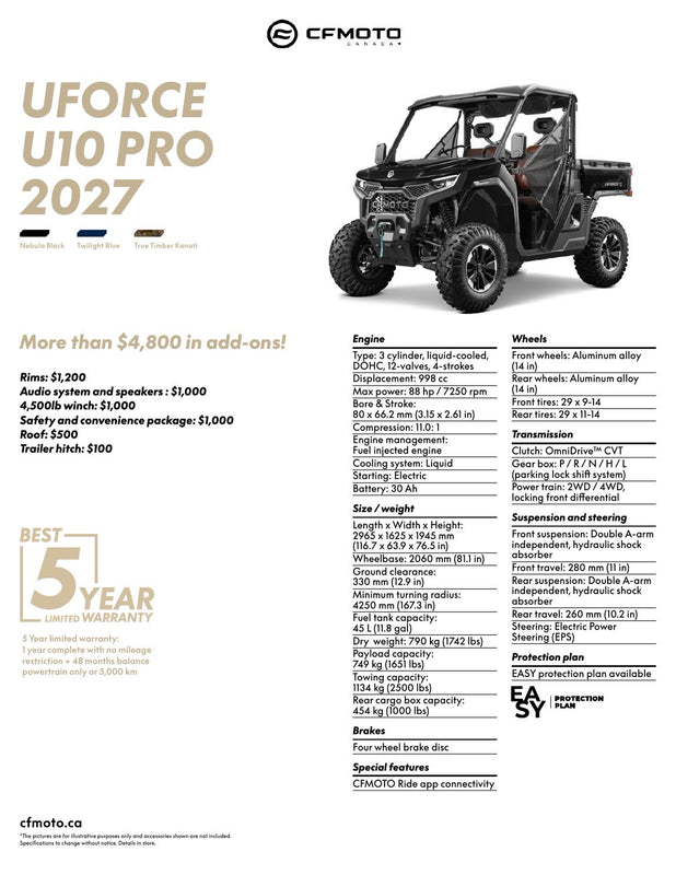 2027 CFMOTO UFORCE U10 PRO specifications
