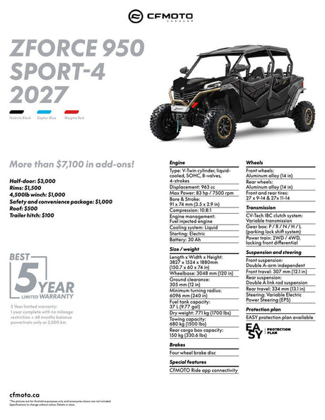 2027 CFMOTO ZFORCE 950 SPORT-4 specifications