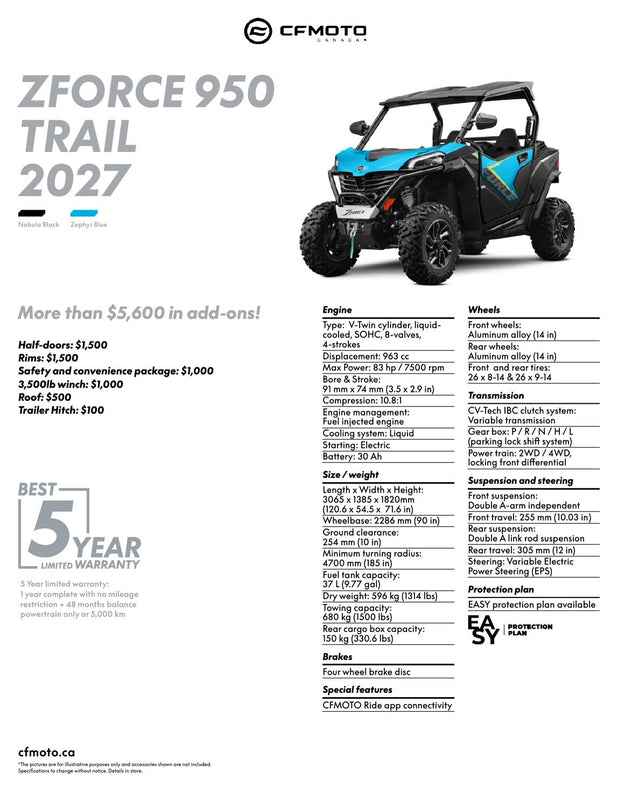 2027 CFMOTO ZFORCE 950 TRAIL specifications