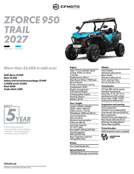 2027 CFMOTO ZFORCE 950 TRAIL specifications